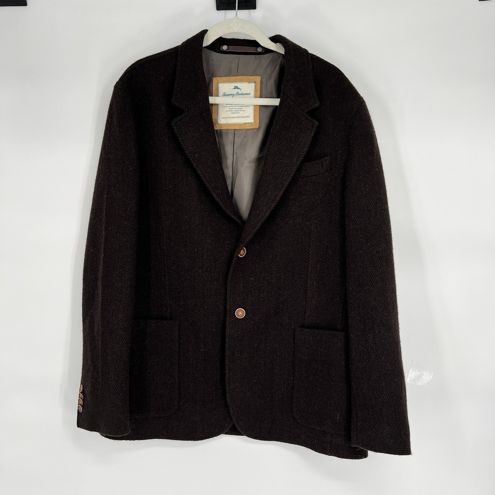Tommy Bahama Mens Brown Wool Herringbone Blazer Sport Coat Size Large